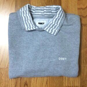 OBEY (Size XS) Grey Cropped Polo Top